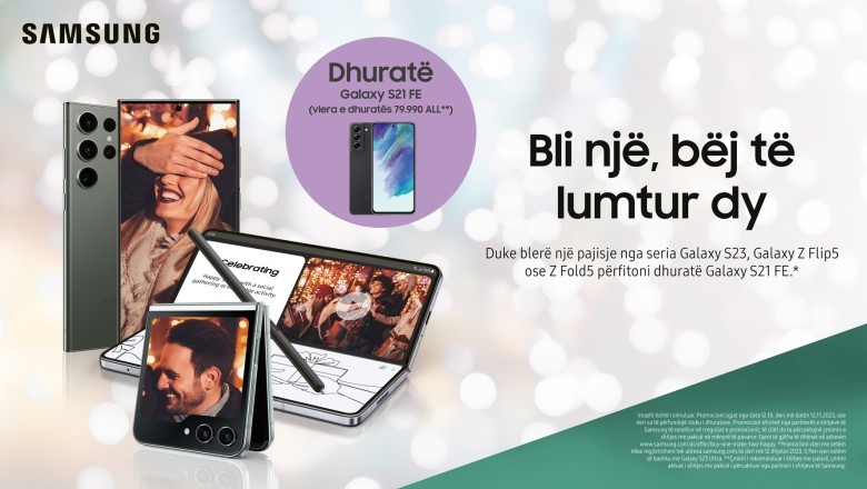 Bli një, bëj të lumtur dy- Me blerjen e smartphone-ve Samsung nga seria Galaxy S23, Galaxy Z Fold5, Galaxy Z Flip5 ose Galaxy Watch 6 , ju do të përfitoni dhurata fantastike